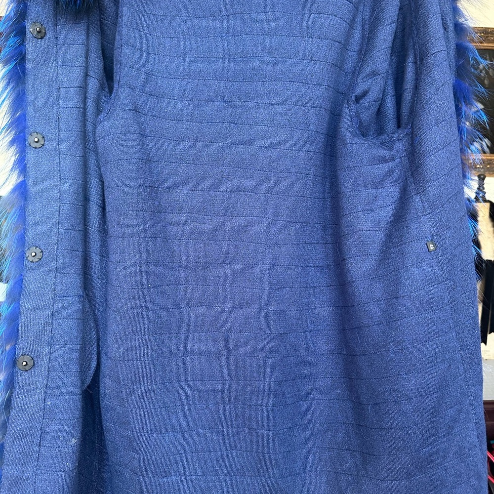 Paolo Moretti Blue Black Fox Fur Jacket 3/4 Sleeve Size 48 - Picture 9 of 9